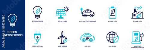 Green Energy Blue Colored Outline Icon Set