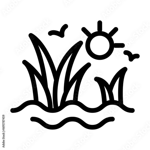 Birds in Wetland Grass Line Icon of Wetlands & Swamps Icon Set