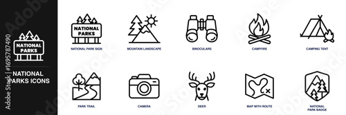 National Parks Line Icon Set