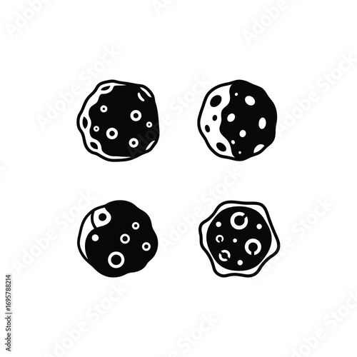 Stylized Cosmic Sphere Icons Abstract Asteroids, Planets, and Moon Rocks with Craters for Space Exploration Designs and Astronomy Themes