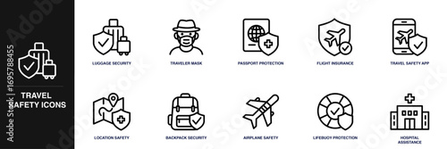 Travel Safety Line Icon Set