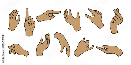 Hand Gesture Vector Set. Various Hand Poses Illustration, Human Hand Illustration Pack. Different Gestures and Signs
