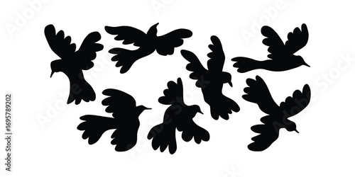 Flying Bird Silhouette Vector Set. Bird in Flight Illustration, Bird Silhouette Collection. Flying Birds Vector Clipart