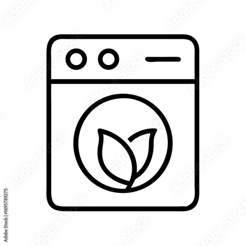 Washing machine with eco-friendly sign and leaf symbol  