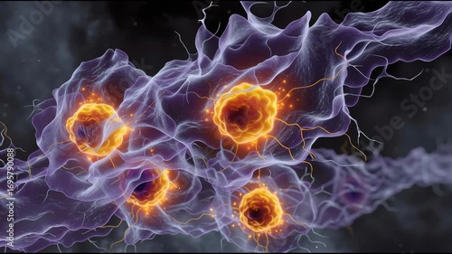 Glowing Immune Cells Navigating Through a Dynamic Dark Background in a Microbiological Study