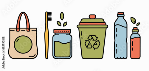Collection of reusable items for a sustainable lifestyle and zero waste