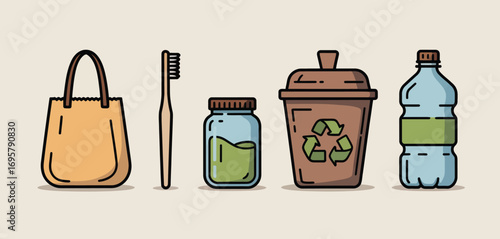 Collection of reusable eco friendly products for daily use