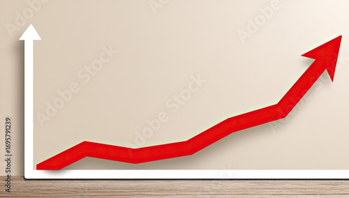 Red upward trend graph against beige wall