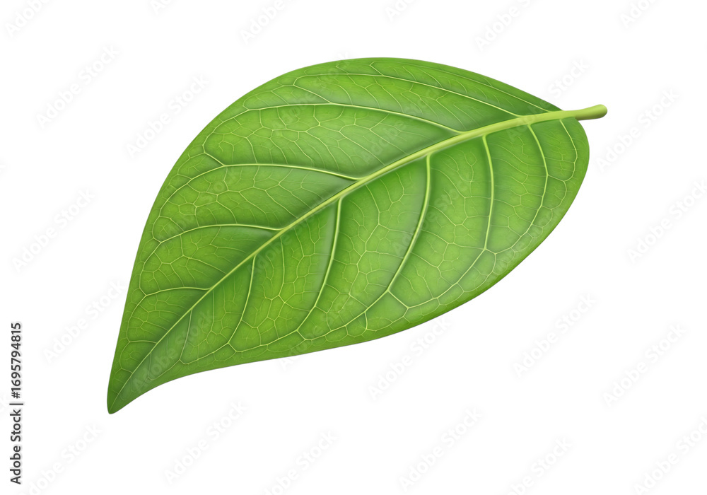 Obraz premium Single Isolated Green Leaf on Black Background Detailed Veins Illustration