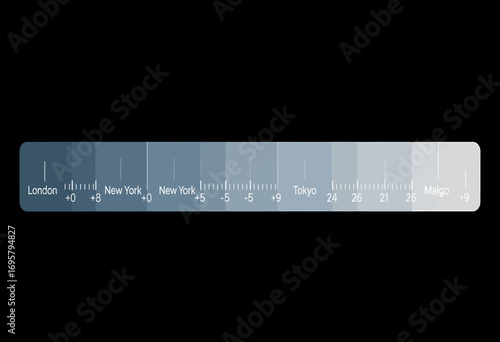 Sleek user interface graphic displaying world time zones with major international cities, illustrating global connectivity and business travel