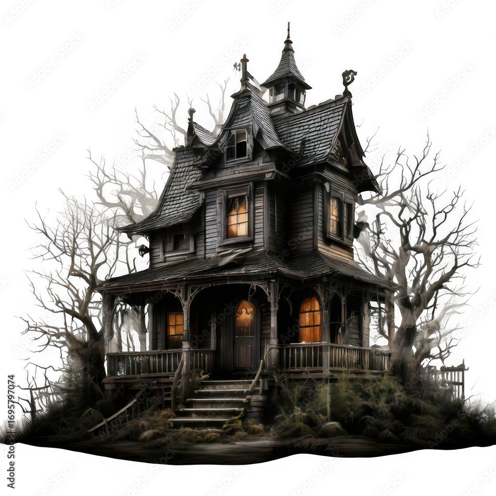 Fototapeta premium Haunted house silhouette, isolated on white and transparent background