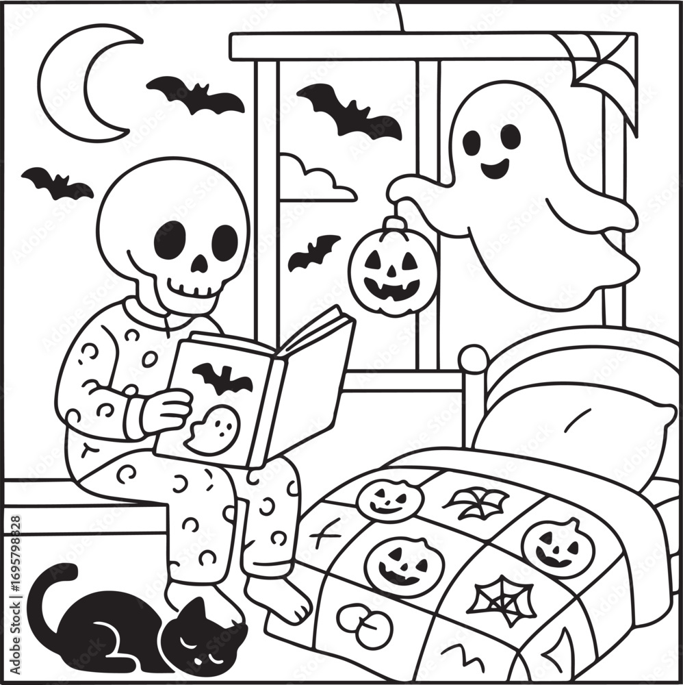 Fototapeta premium cozy spooky life halloween coloring pages for teens and adults 