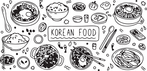 Korean food doodle set, kimchi doodle sketch, bibimbap doodle vector, Asian cuisine doodles, noodle doodle clipart, hand drawn Korean food, doodle food icons, Asian doodle art, doodle ramen sketch, st
