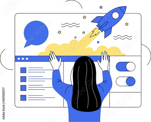 Visionary launching a bright idea into the digital future with enthusiasm and innovation.