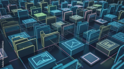 Abstract digital grid of files and folders
