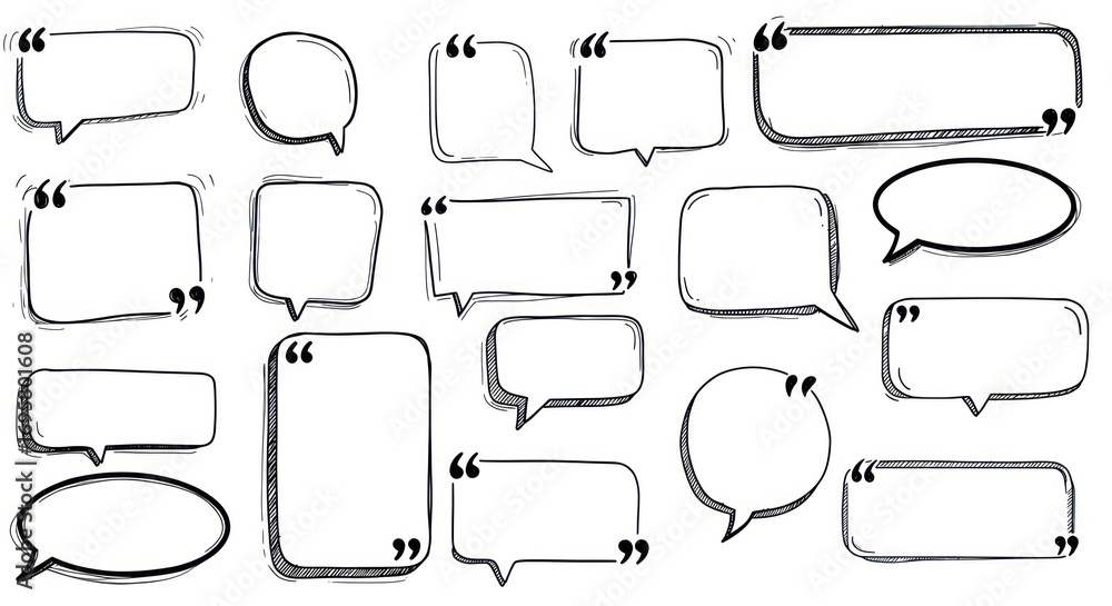 Obraz premium Handdrawn black and white speech bubbles of various shapes