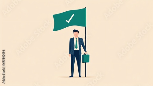 Confident business person with a success flag.