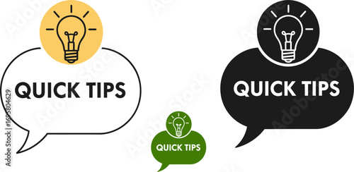 Lightbulb icons above speech bubbles with "Quick Tips" for instant ideas and advice.