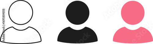 Three simple person icons in outline, black, and pink.