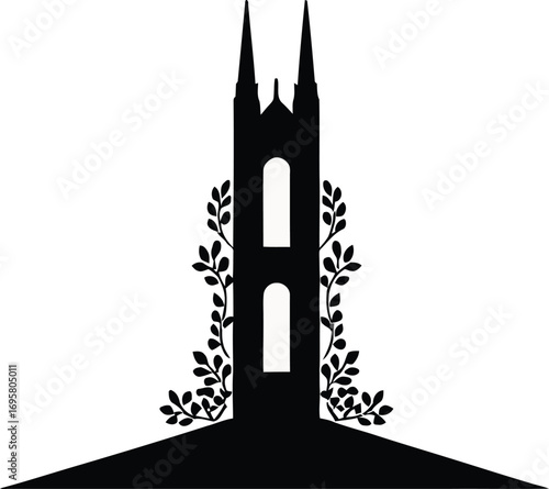 Silhouette of a Tower with Vines on a Transparent Background, Architectural Design