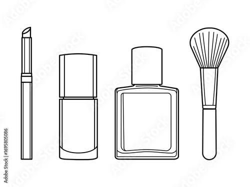 Hand drawn line of Decorative cosmetics,Composition with makeup products for skin tone on color background,Vector illustration