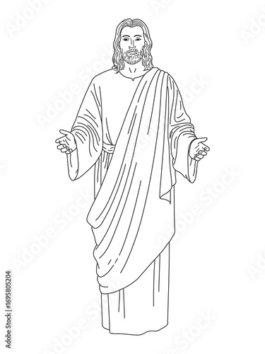 Hand-drawn line of Jesus Christ,Jesus Christ with outstretched arms. Easter Resurrection of Jesus Christ. Vector illustration.