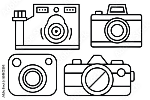 Four different types of camera designs are shown in a black and white line art style.