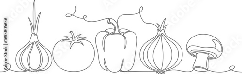 Simple line art illustrates a variety of fresh vegetables, perfect for healthy eating themes.