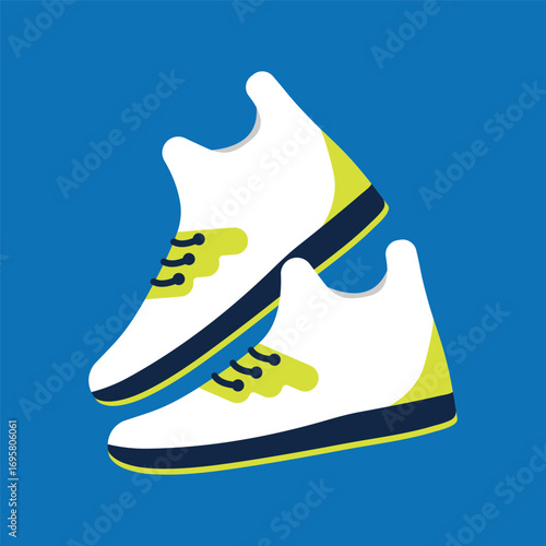 Vector illustration of white sports high-top sneakers. Workouts, fitness, paddle, tennis.