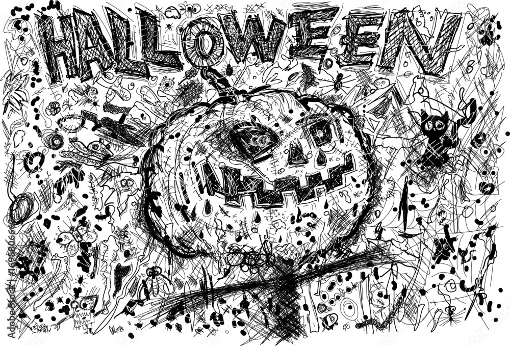 Naklejka premium scary Halloween-style drawings for printing on t-shirts and fabric to celebrate the holiday in October