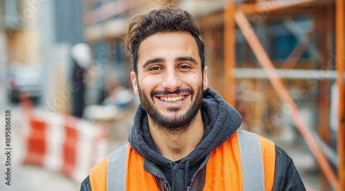 Motivierter türkischer Bauarbeiter auf Baustelle in Deutschland
