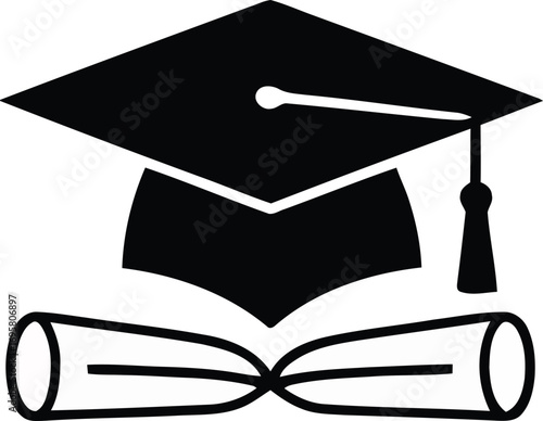 Graduation Cap Diploma Scroll Education Academic Achievement Success Knowledge Learning Icon Symbol