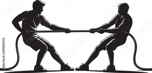 Intense Tug of War Silhouette Showdown Two Opponents Battling for Victory on Transparent Backdrop