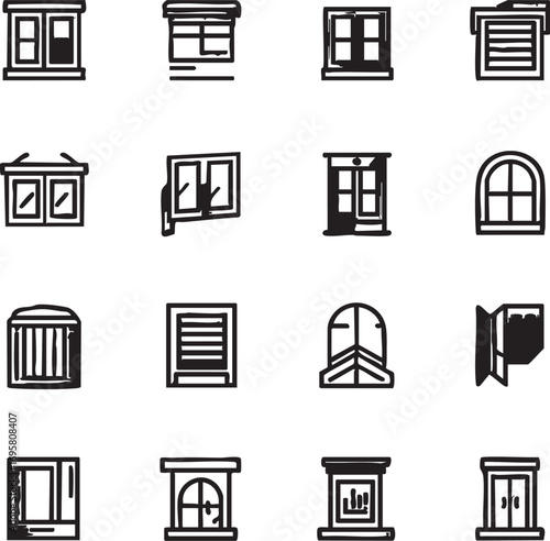 Window styles vector icons: architectural design elements eps silhouette