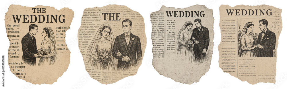 custom made wallpaper toronto digitalPNG Vintage wedding newspaper clippings, element set on transparent background