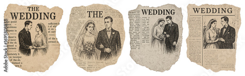 Wallpaper Mural PNG Vintage wedding newspaper clippings, element set on transparent background Torontodigital.ca
