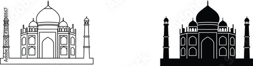 taj mahal architectural illustration in black white styles