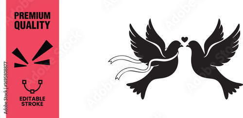 Two doves in love, a symbol of peace, love, and unity, perfect for wedding invitations, valentines day cards, or any project celebrating affection and harmony