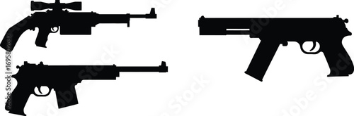 various firearms silhouettes displayed against white background