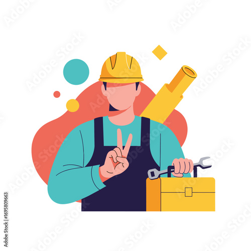 Skilled craftsman ready for work with tools and equipment for building and repair projects