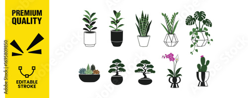 Collection of houseplant icons, perfect for adding a touch of nature to your designs, home decor projects, and botanicalthemed creations with style
