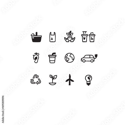 Eco-friendly icons vector: sustainability, recycling, renewable energy, and environmental protection symbols eps silhouette