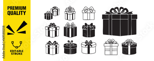 A collection of gift box vector illustrations, perfect for adding a touch of celebration to your designs, with editable stroke and premium quality design