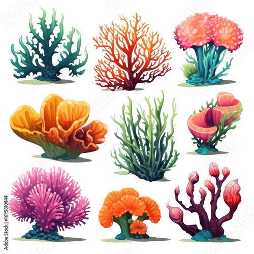 Wallpaper Mural set of colorful coral reefs isolated Torontodigital.ca