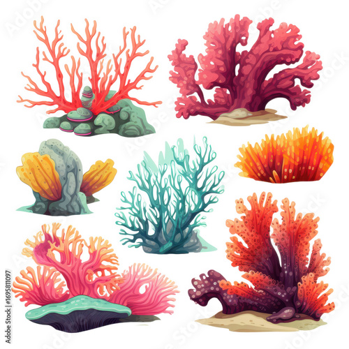 Wallpaper Mural set of colorful coral reefs isolated Torontodigital.ca