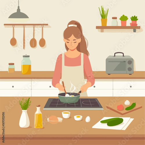 young woman cooking in kitchen