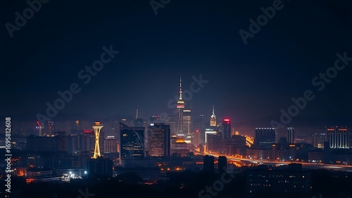 Wallpaper Mural A breathtaking urban skyline illuminated by city lights under a gradient night sky. Torontodigital.ca