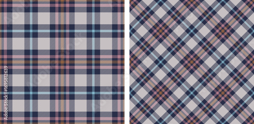 Seamless purple color check pattern. Repeating patern plaid. Checkered design for prints. Repeated tartan fabric. Vector scottish fabriс. Ekose texture. Madras flannel. Checker line. Stripe gingham