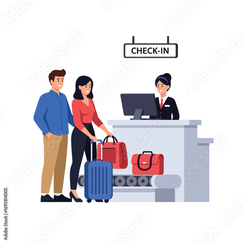 Couple Checking In Luggage at Airport Counter their friendly assist them