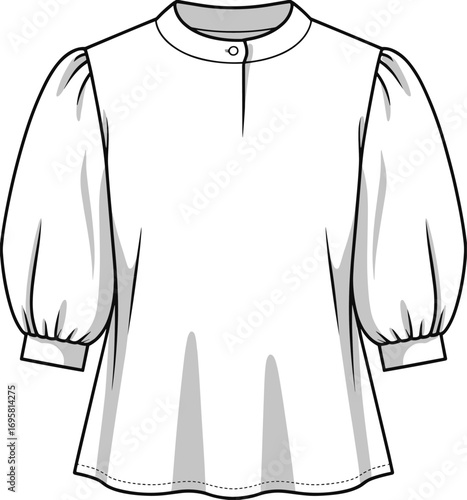 White Blouse With High Neckline And Puffed Sleeves Fashion Flat Sketch clothing apparel